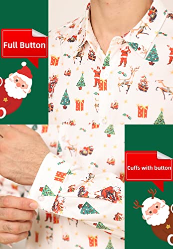 Fanient Herren Weihnachtshemd Lässige Button-Down-Shirts 3D Weihnachtsbaum Bedrucktes Slim Fit-Hemd Hässliches Hemd Xmas - 4