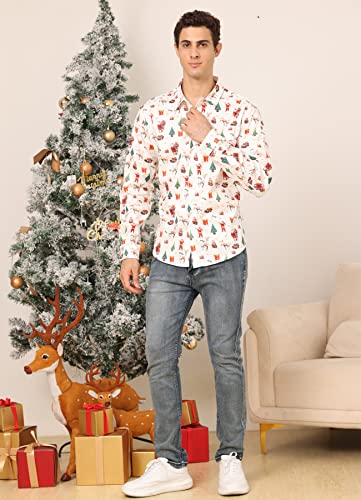 Fanient Herren Weihnachtshemd Lässige Button-Down-Shirts 3D Weihnachtsbaum Bedrucktes Slim Fit-Hemd Hässliches Hemd Xmas - 6