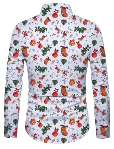 Fanient Herren Hemd Weihnachten 3D Weihnachtsmann Muster Langarm Hemd mit Knöpfen Lässige Funky Shirts Bunte Hemden für Herren Holiday Green - 2