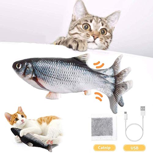 BTkviseQat Katzenspielzeug Elektrische Fische Katzenspielzeug mit Katzenminze, Simulation Elektrisch Spielzeug Fisch mit USB Charge, Kauen Spielzeug für Katze zu Spielen, Beißen, Kauen