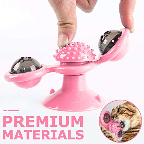 TaimeiMao Windmühle Katzenspielzeug, Plattenspieler Katzenspielzeug, Saugnapf Drehbare Interaktives Spielzeug, Katze Haarbürste Plattenspieler Massage Kratzen Tickle Toy (Rosa) - 5