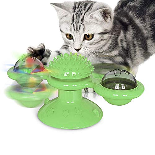 Bestdon Windmühle Katzenspielzeug,Interaktives Necken Katzenspielzeug mit LED-Ball,Katzenminze Ball und Saugnapf