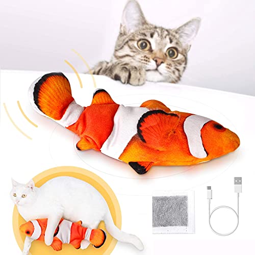 Peteast Katzenspielzeug, Bewegungs Elektro Realistische Wiggle Fisch Catnip Spielzeug, Plüsch Interactive Katzenspielzeug – Fisch Kicker Spielzeug für Katzen Kätzchen Kitty