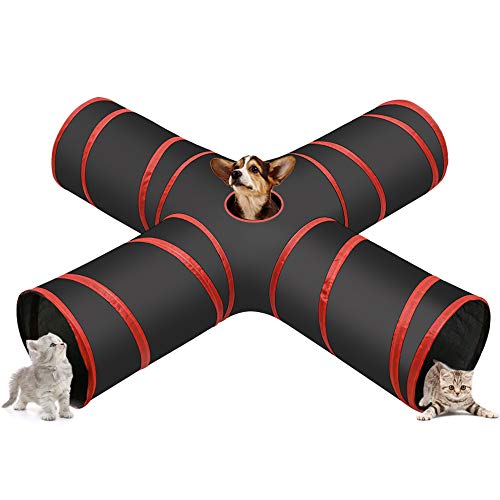 Cozy Vibe Katzenspielzeug Katzentunnel, Katze Spielzeug Hundenspielzeug Spieltunnel 4-Wege Pet Play Tunnel Tube für Katze, Welpe, Kitty, Kätzchen, Kaninchen(4-Wege, Rot)