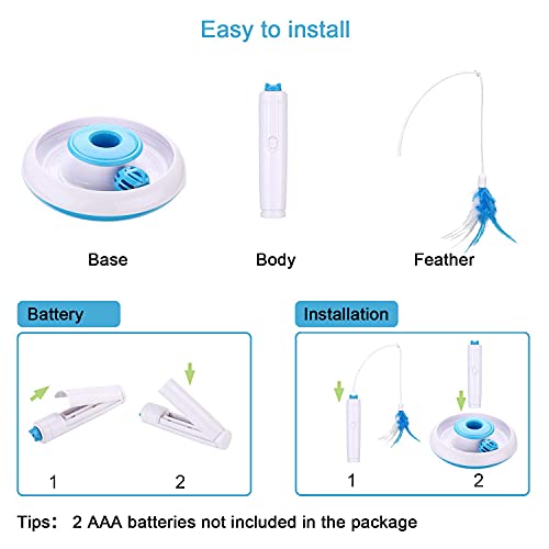 PETTOM Interaktives Katzenspielzeug, Elektrisches Mute Spielzeug für Katzen 360° Automatisch rotierende Teaser Feder und Ball, Intelligenzspielzeug Spiels Federspielzeug (Inklusive Ersatz Feder) - 8