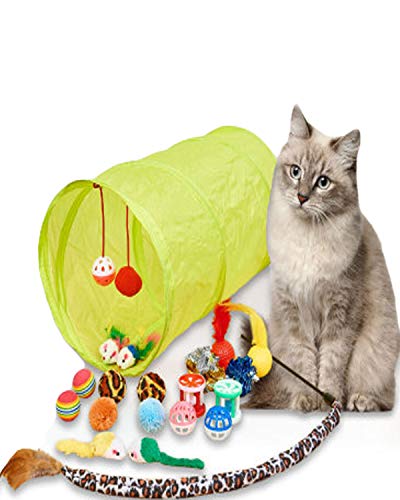 CHONGYA Katzenspielzeug Maus Katzen Spielzeug Katzenspielzeug Set mit Katzentunnel, Bälle, Federspielzeug Plüschspielzeug Spielzeugmäuse Katzen Spielzeug Variety Pack für Kitty Katzen 21 Stück