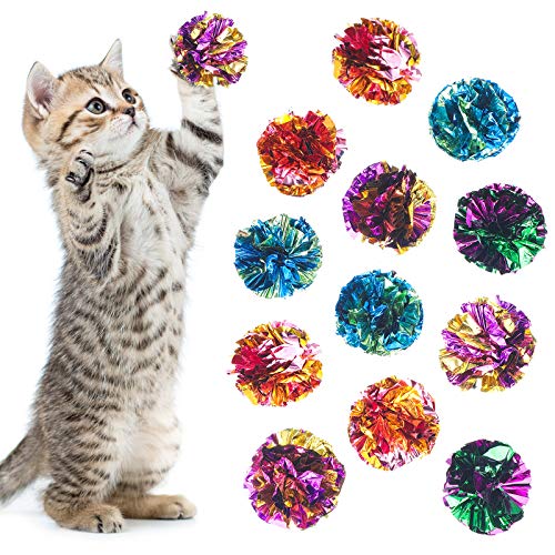 24 Stücke Bunte Crinkle Bälle Katzen Spielzeug Bälle Kitten Mylar Bälle mit Rustle Klang für Spielen und Interagieren mit Katzen (Zufällige Farbe)