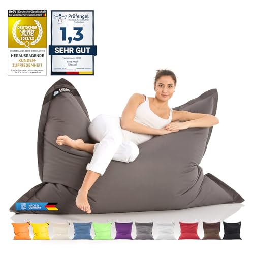 Lazy Bag Original Indoor & Outdoor Sitzsack XXL 400L Riesensitzsack Sitzkissen Sessel für Kinder & Erwachsene 180x140cm (Dunkel-Grau)