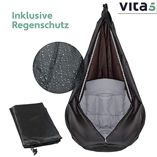 VITA5 Hängesessel mit Kissen, Getränkehalter, Bücherfach & Abdeckhaube – Hängestuhl für Erwachsene & Kinder -Belastbar bis 125 kg – Hängesessel Outdoor & Indoor (Wohn & Kinderzimmer, Garten) (Grau) - 5