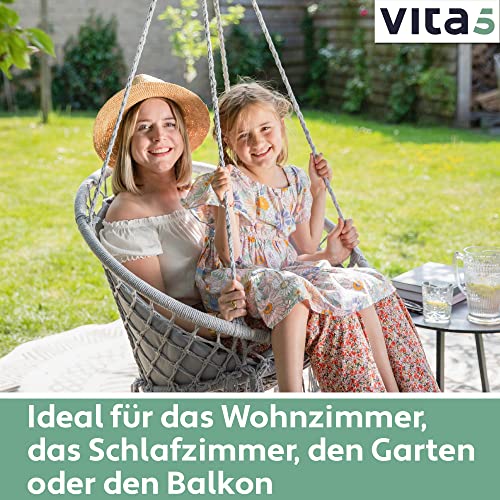 VITA5 Hängesessel mit Kissen, Getränkehalter, Bücherfach & Abdeckhaube – Hängestuhl für Erwachsene & Kinder -Belastbar bis 125 kg – Hängesessel Outdoor & Indoor (Wohn & Kinderzimmer, Garten) (Grau) - 9