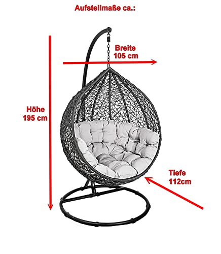 Dynamic24 Korb Hängesessel + Kissen + Gestell Hängestuhl Lounge Hängekorb Schaukel Sessel - 7