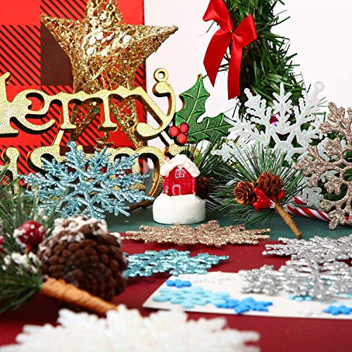 LinTimes 24 PCS Schneeflocken Weihnachtsbaum Deko, Weihnachtsschmuck Schneeflocken Weihnachtsdeko Zum Aufhängen (Hellblau) - 6