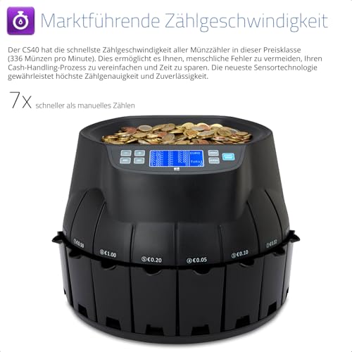 ZZap CS40 – Automatischer EURO Münzzähler & -sortierer – Geldzählmaschine Münzzählautomat Geldzähler - 3