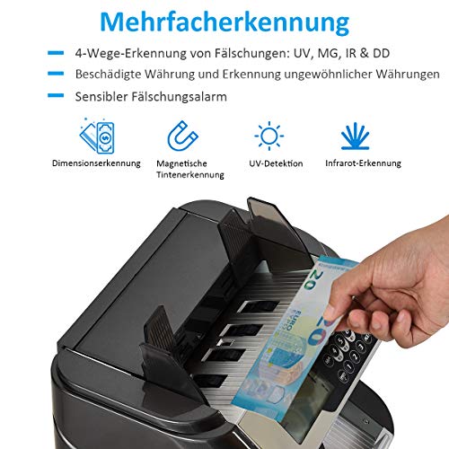 COSTWAY Geldzähler mit Echtheitprüfung, Banknotenzähler für Euro, Geldzählmaschine mit Update-Funktion, Geldscheinzähler mit LED-Display - 5