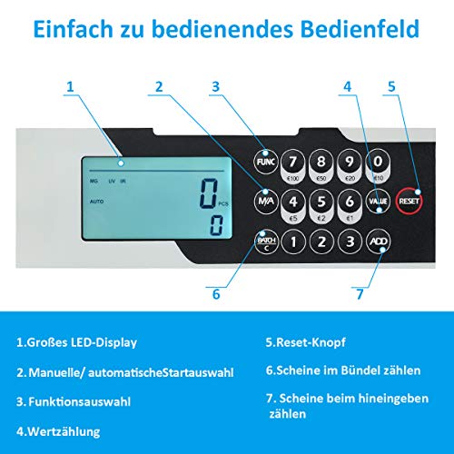 COSTWAY Geldzähler mit Echtheitprüfung, Banknotenzähler für Euro, Geldzählmaschine mit Update-Funktion, Geldscheinzähler mit LED-Display - 4