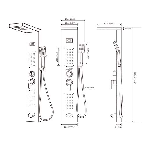 Duschpaneel, Duschsäule Fünf Wasseraustritt Methoden, Edelstahl Wasserfall Regendusche Massagedüsen Mit Temperatur-Digitalanzeige - 3