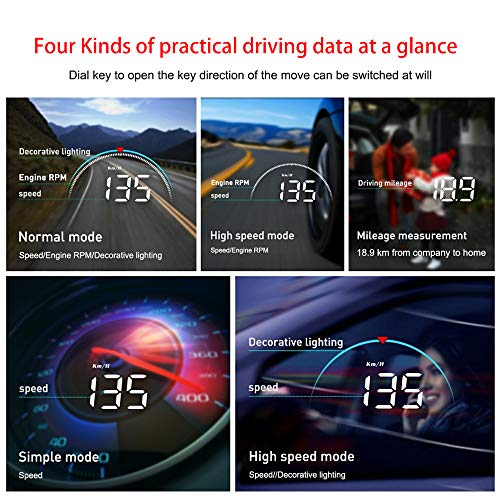 Wisamic Head up Display Auto Headup: HUD Display OBD2 & HUD Display GPS, 3,5 Zoll Geschwindigkeitsmesser Auto Tachometer Wassertemperaturmesser Motordrehzahl Sicherheitsalarme - 5
