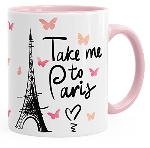 MoonWorks Kaffee-Tasse Take me to Paris Geschenk-Tasse für Frau Freundin Tasse mit Innenfarbe rosa Unisize