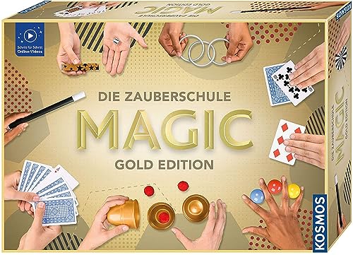 Kosmos Zauberschule Magic Gold Edition, 150 Zauber-Tricks von leicht bis anspruchsvoll, viele magische Zauber-Utensilien, Zauberkasten für Kinder ab 8 Jahre und Einsteiger, inkl. Online-Erklär-Videos