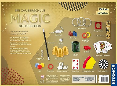 Kosmos Zauberschule Magic Gold Edition, 150 Zauber-Tricks von leicht bis anspruchsvoll, viele magische Zauber-Utensilien, Zauberkasten für Kinder ab 8 Jahre und Einsteiger, inkl. Online-Erklär-Videos - 2