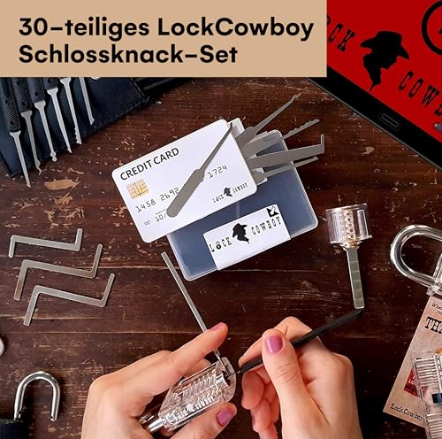 30-teiliges Lockpicking Set mit 3 Transparenten Übungsschlössern + Dietrich-Set in Kreditkartengröße von LockCowboy + Anleitung zum Schlossöffnen für Anfänger und Profis - 2