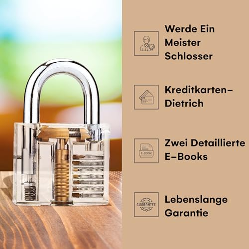 30-teiliges Lockpicking Set mit 3 Transparenten Übungsschlössern + Dietrich-Set in Kreditkartengröße von LockCowboy + Anleitung zum Schlossöffnen für Anfänger und Profis - 5